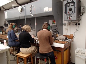 Production line of Dremel rotary brushing. 