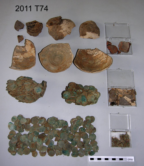 Coins and potsherds from the Brighstone Hoard